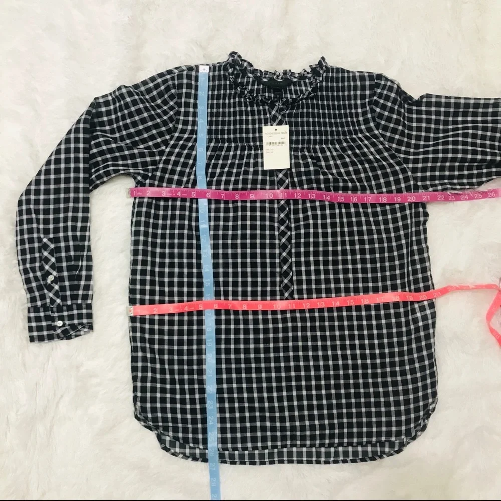 J. Crew Gingham Pleated Bib Ruffle Trim Shirt
